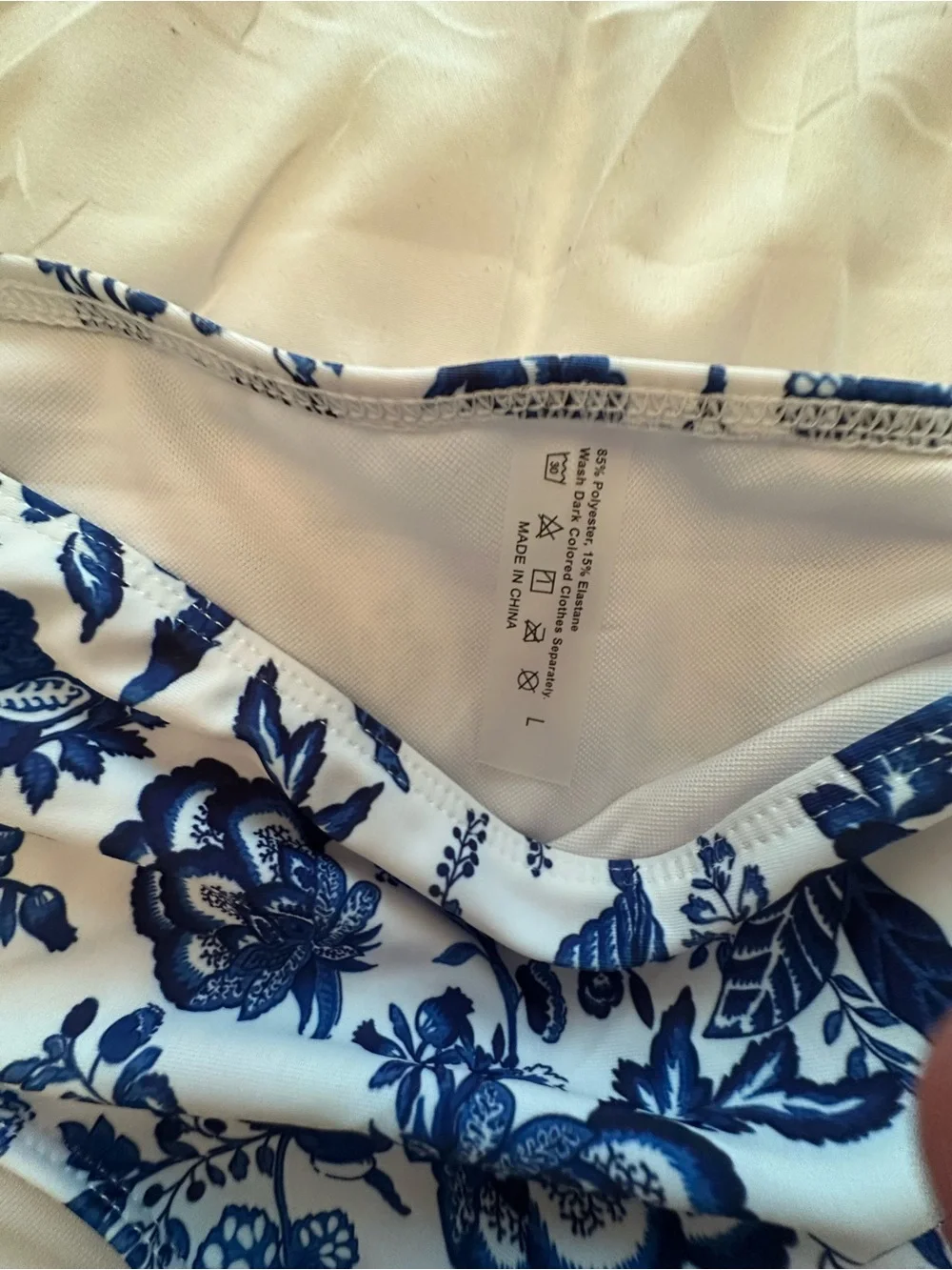 SHEIN White and Blue Floral 3-Piece Swim Set - Bikini Top, Skirt, Bottoms